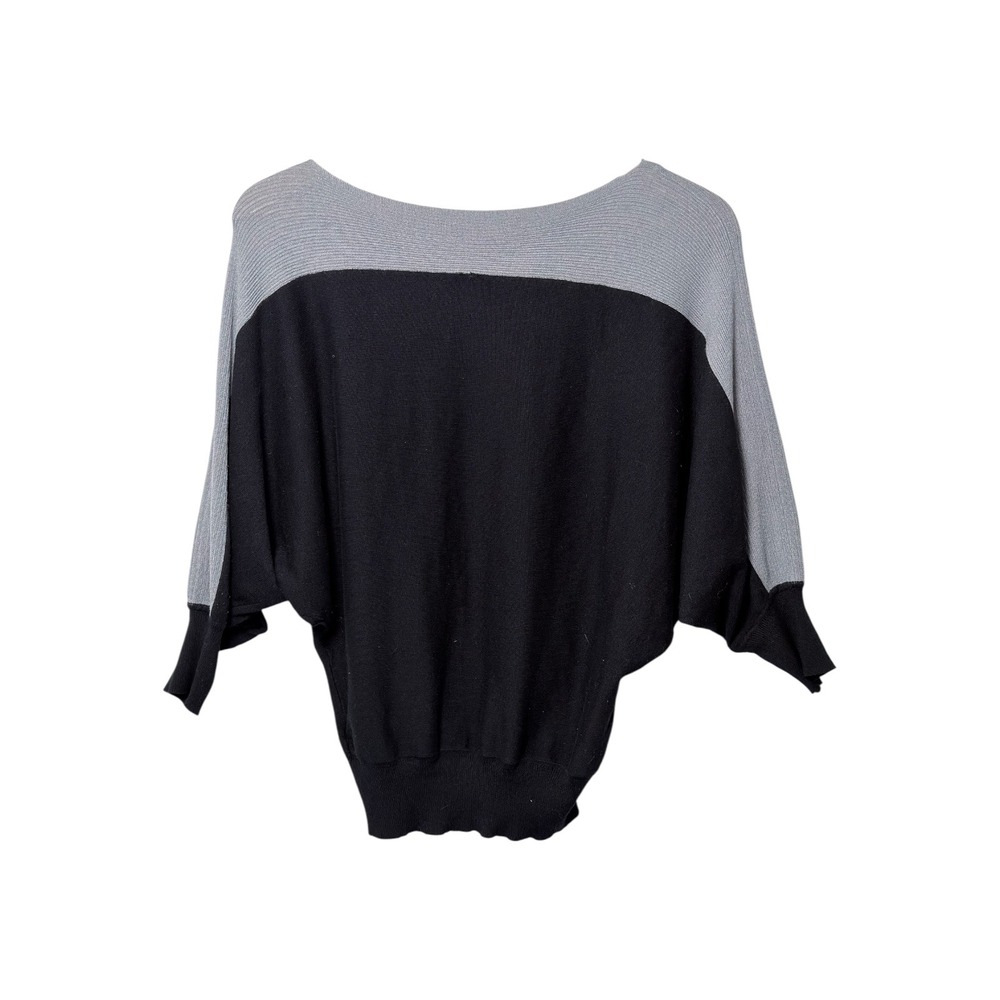 Vip Batwing Sleeve Sweater Women Medium Black Grey Colorblock Boat Neck Ribbed